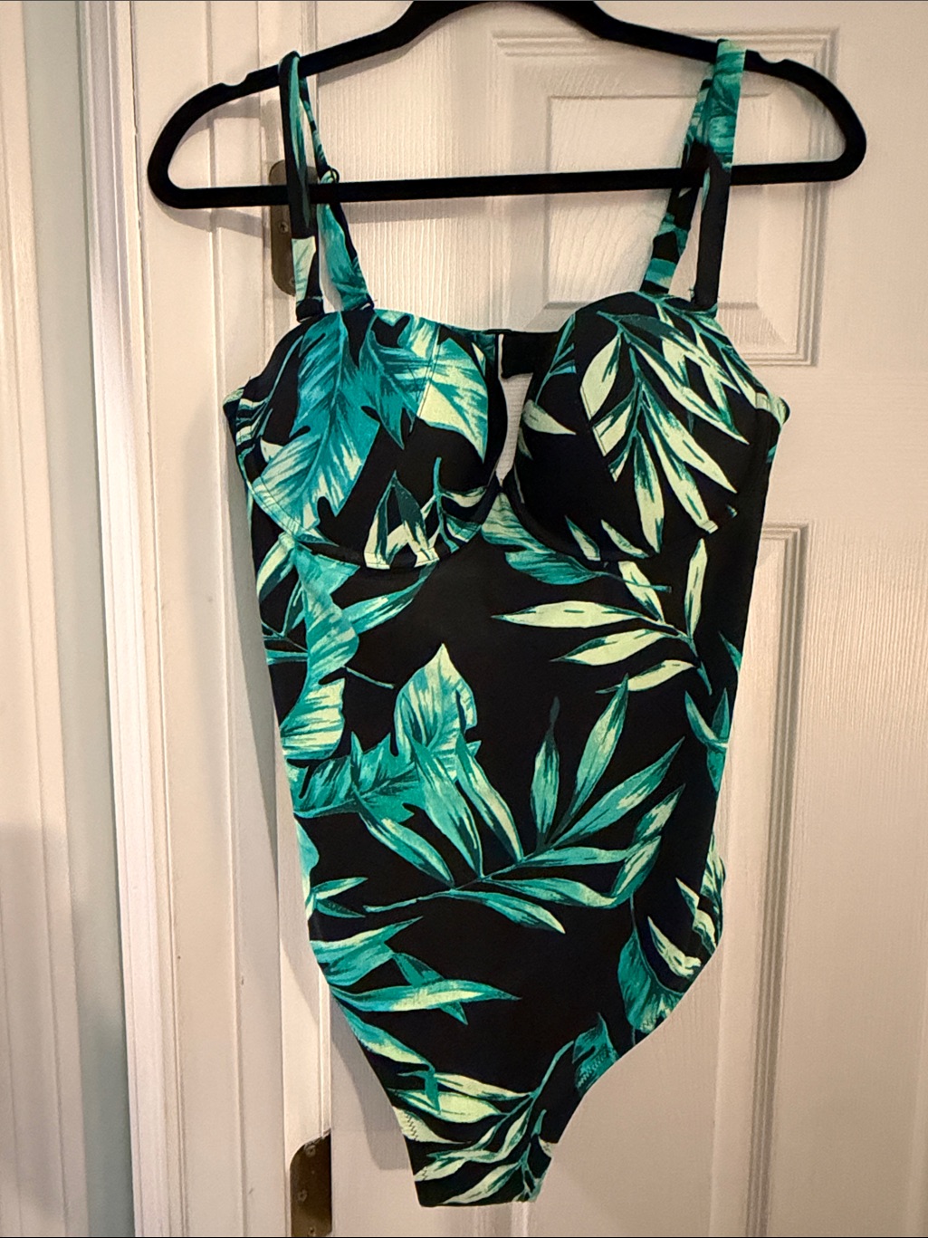 Old Navy Black One-Piece Swimsuit With Teal Leaf Print